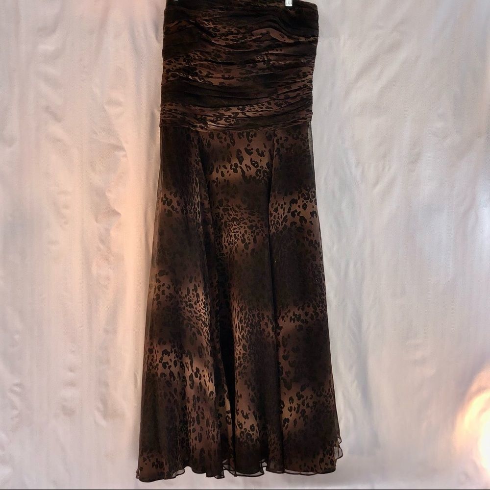 Jones New York Evening Strapless Animal Print Silk Midi Dress M